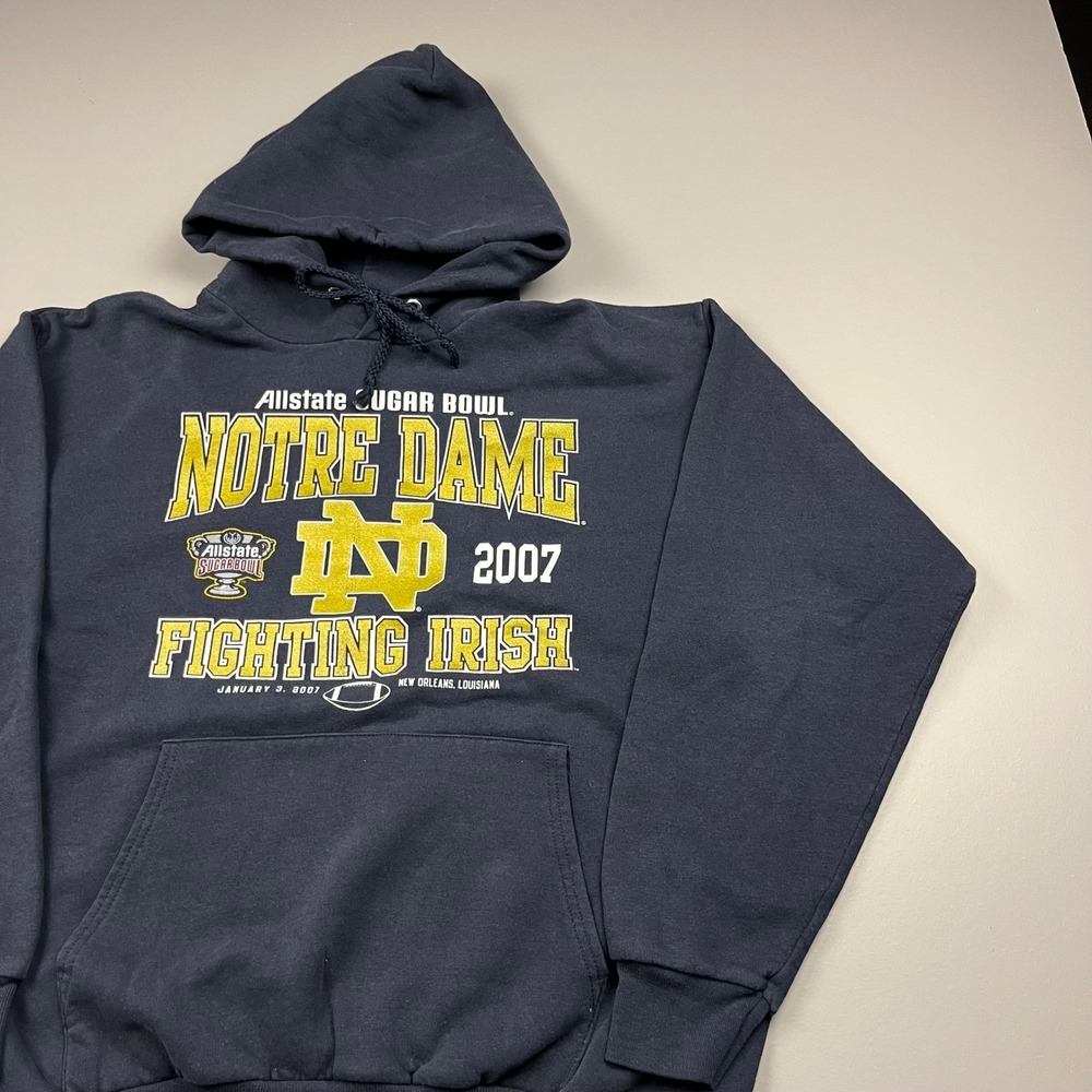 Hanes Hoodie Mens L Blue Notre Dame 2007 Sugar Bowl Fighting Irish NCAA Football